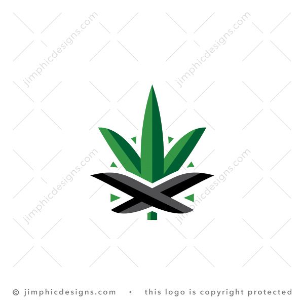 Letter X Cannabis Logo logo for sale: Modern CBD leaf design featuring a big letter X shaped with the bottom four leaves.