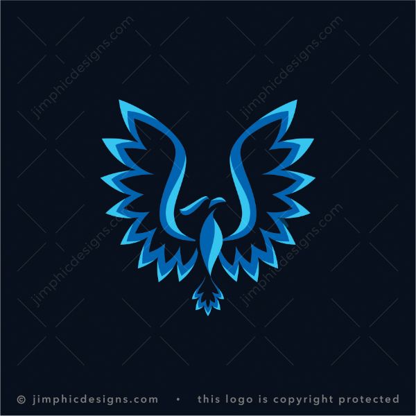 Phoenix Logo logo for sale: Modern phoenix bird in the air with his wings spread wide and looking up.