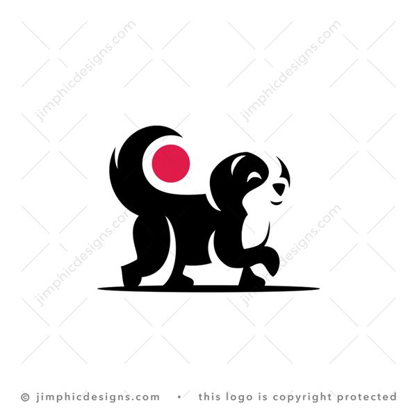 Happy Dog Logo logo for sale: This Happy Dog Logo features a modern and charming smiling dog in a walking position. The happy dog curls his tail perfectly around the sun.
