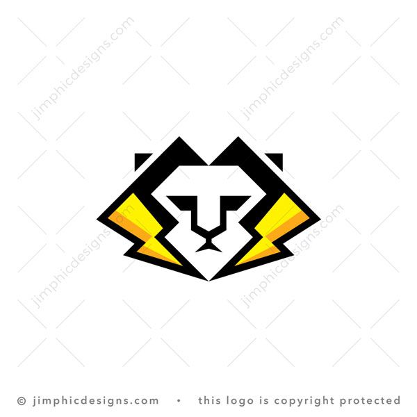 Lightning Lion Logo logo for sale: Modern and simplistic lion head is shaped with two lightning bolts designed as the mane.