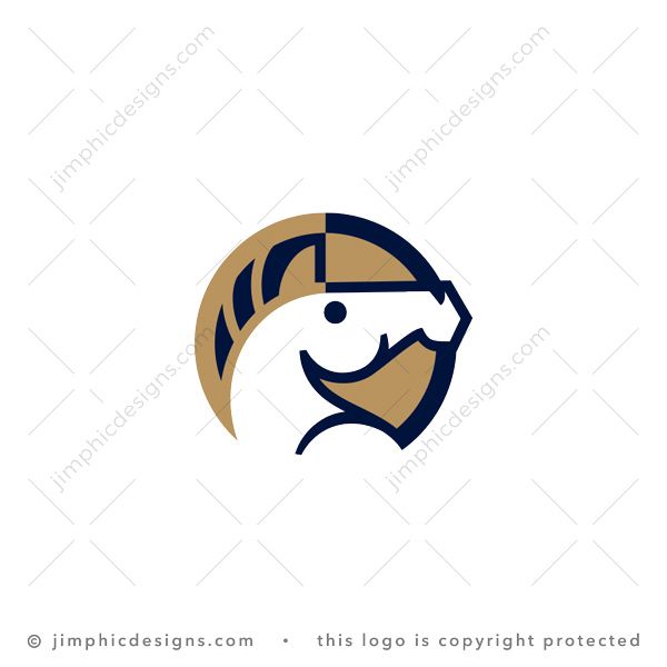 Horse Logo logo for sale: Very simplistic horse head is shaped in a circle which is divided into two parts.
