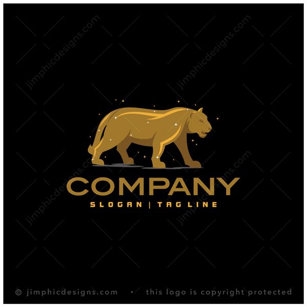 Lion Logo logo for sale: Golden and sparkly female lion in a proudly walking motion.
