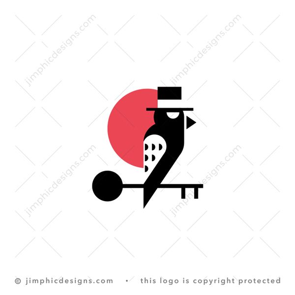 Serious Bird Key Logo logo for sale: Modern and simplistic bird with a top hat sitting on a key.