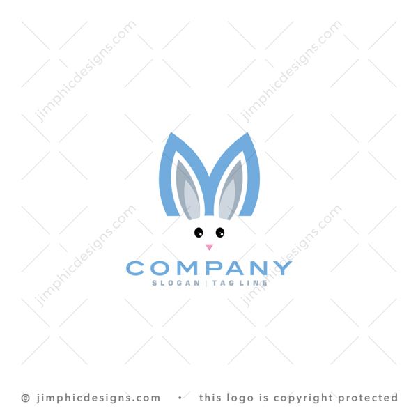 M Bunny Logo logo for sale: Cute and small bunny is design with minimal graphics and creates the letter M with his pointy ears.