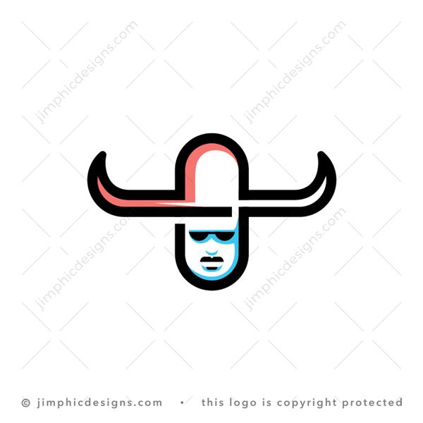 Cowboy Pill Logo logo for sale: Modern and sleek cowboy character shaped inside an iconic pill graphic.