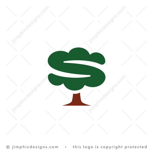 Letter S Tree Logo logo for sale: Very simplistic tree design have swooshes in the leaves to create a bold letter S design.